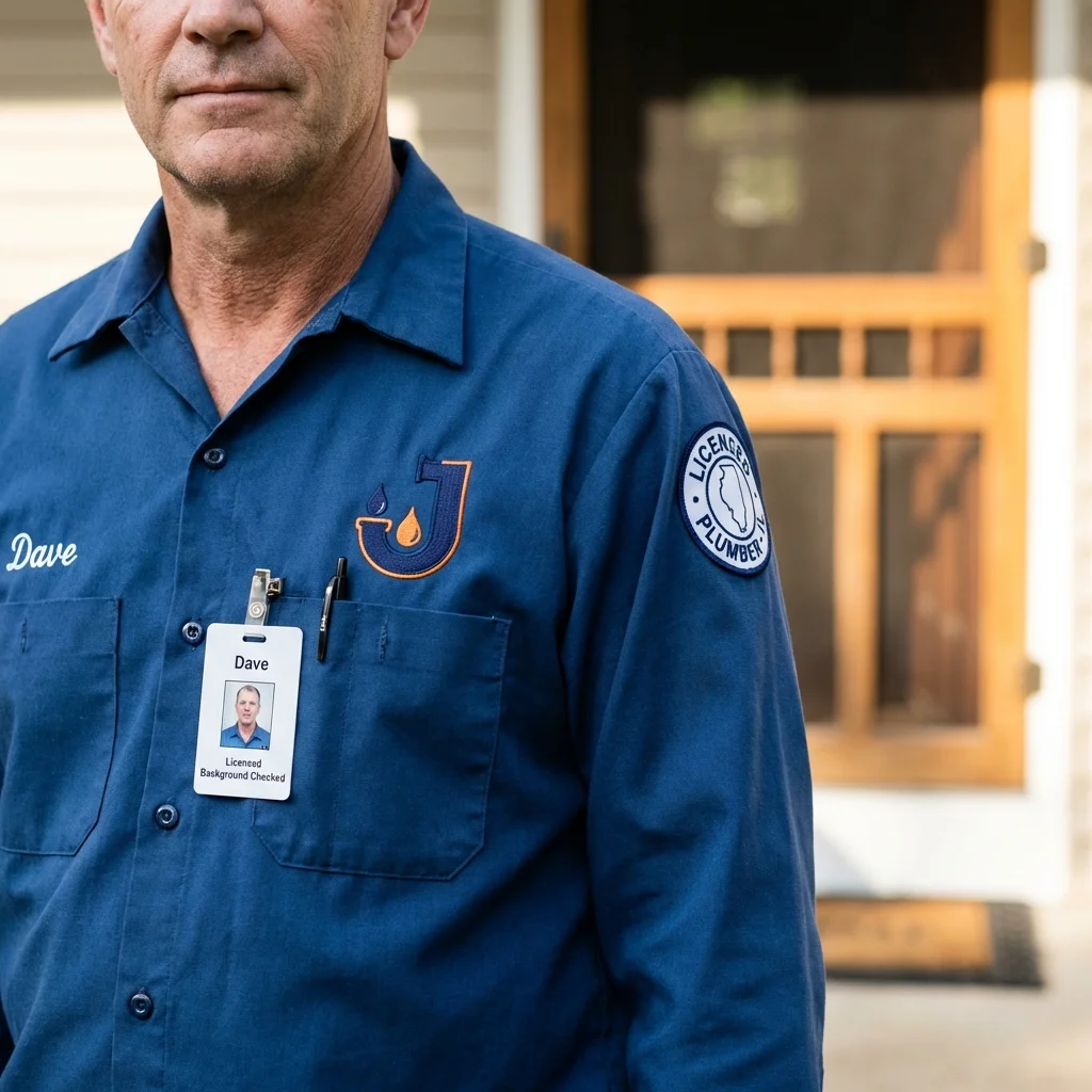 Licensed plumber showing ID badge in Hudson, NC