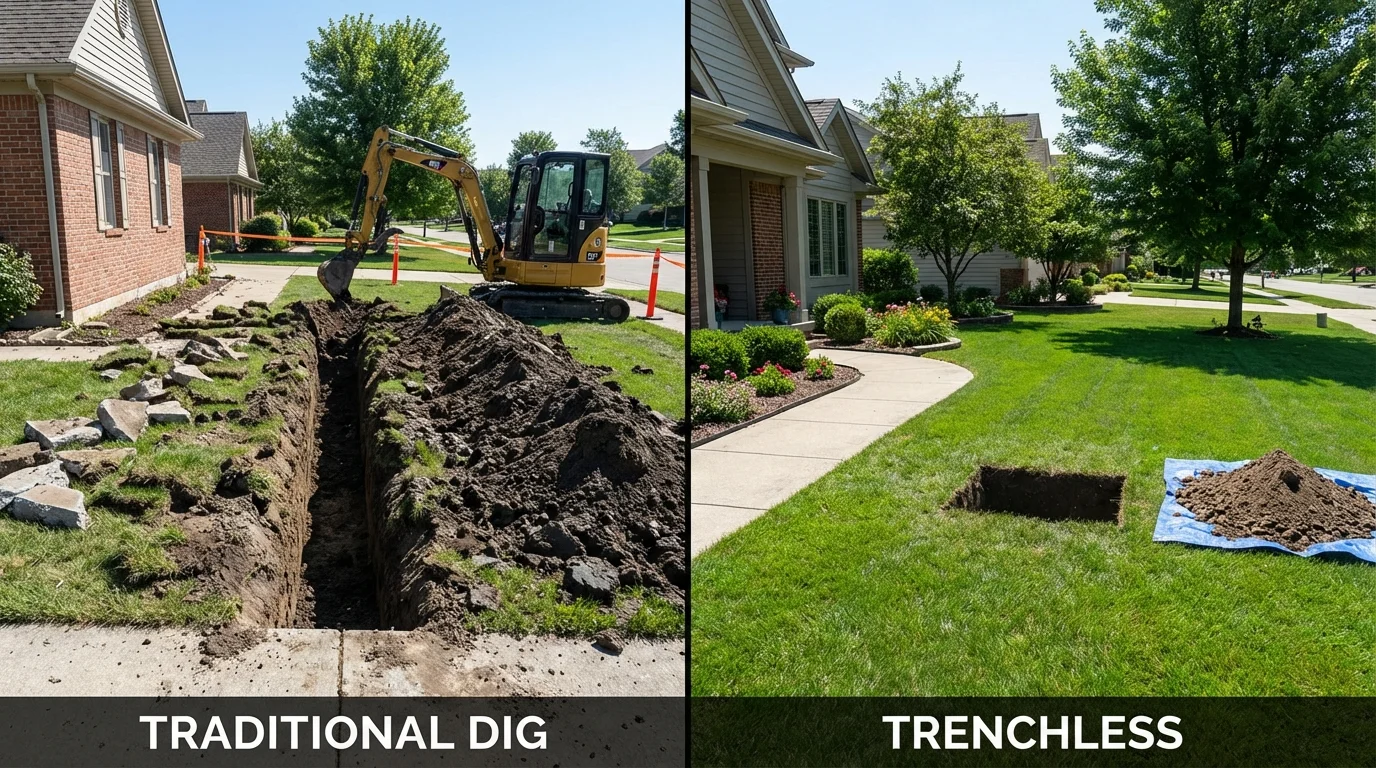 Trenchless sewer repair with minimal yard damage versus traditional excavation in Hudson, NC